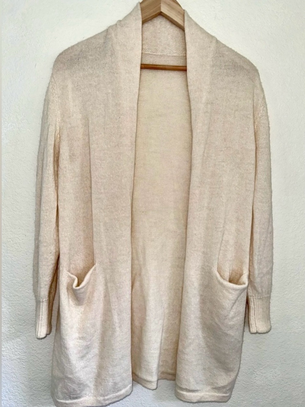 SOAGE 100% Alpaca Cream Open Front Cardigan Pockets Made in Japan M